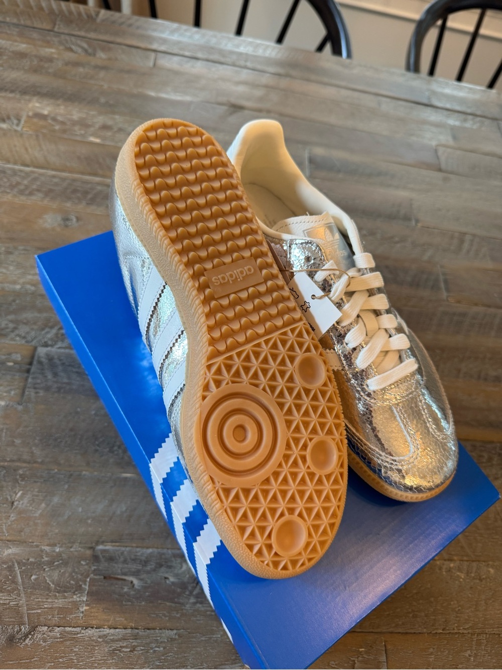 adidas Samba Metallic Silver with White Stripes - Picture 3 of 4